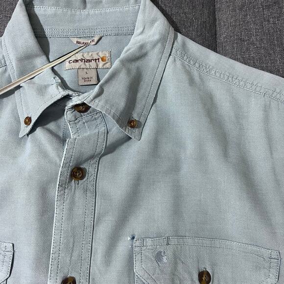 Carhartt Casual Button Down Distressed Shirt Men Large‎ Light Blue - Picture 4 of 5